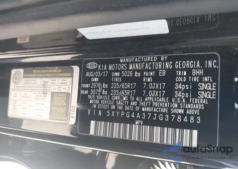 2018 Kia Sorento 2.4L Lx z USA, uszkodzony, nr VIN 5XYPG4A37JG378483